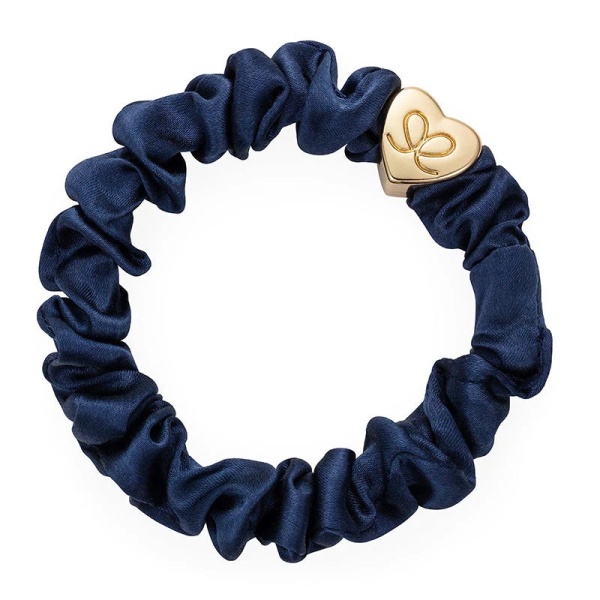 By Eloise London Gold Heart Silk Scrunchie - Navy